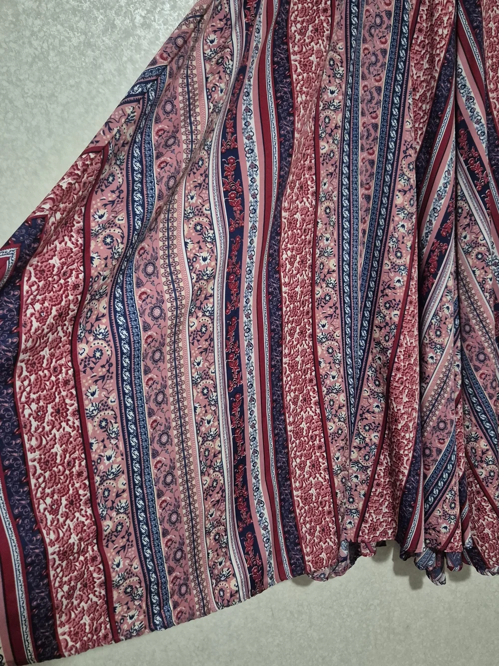 Bohemian Pink Patterned Maxi Skirt with Navy Accents